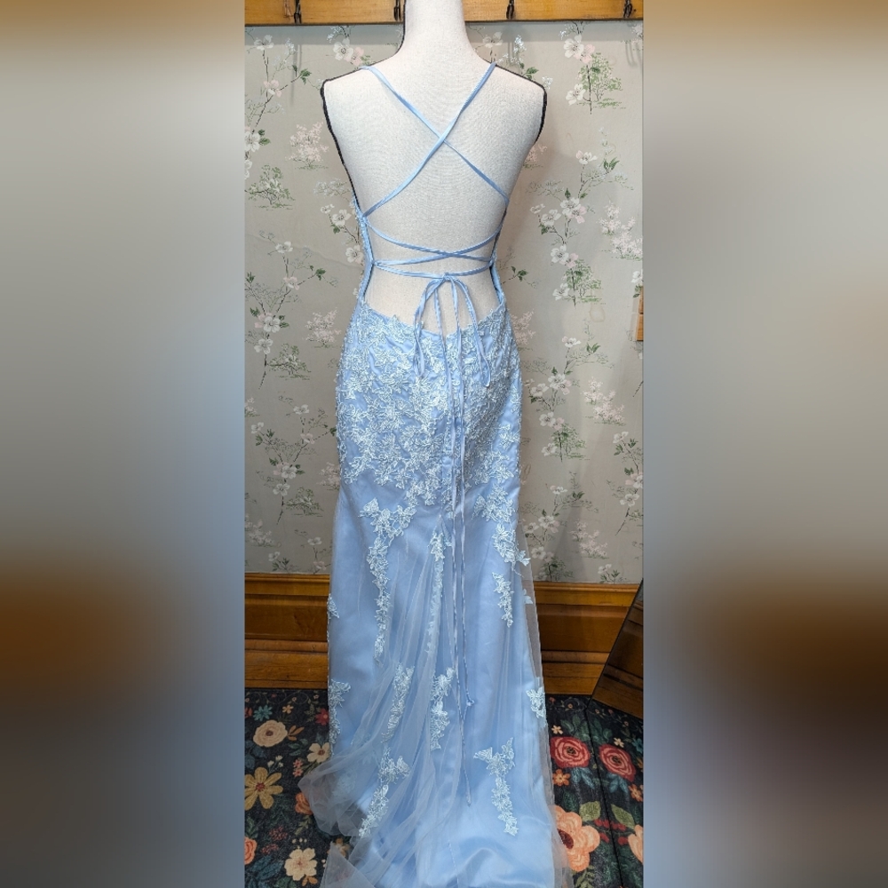 Blue Floral Prom Dress - Picture 6 of 12